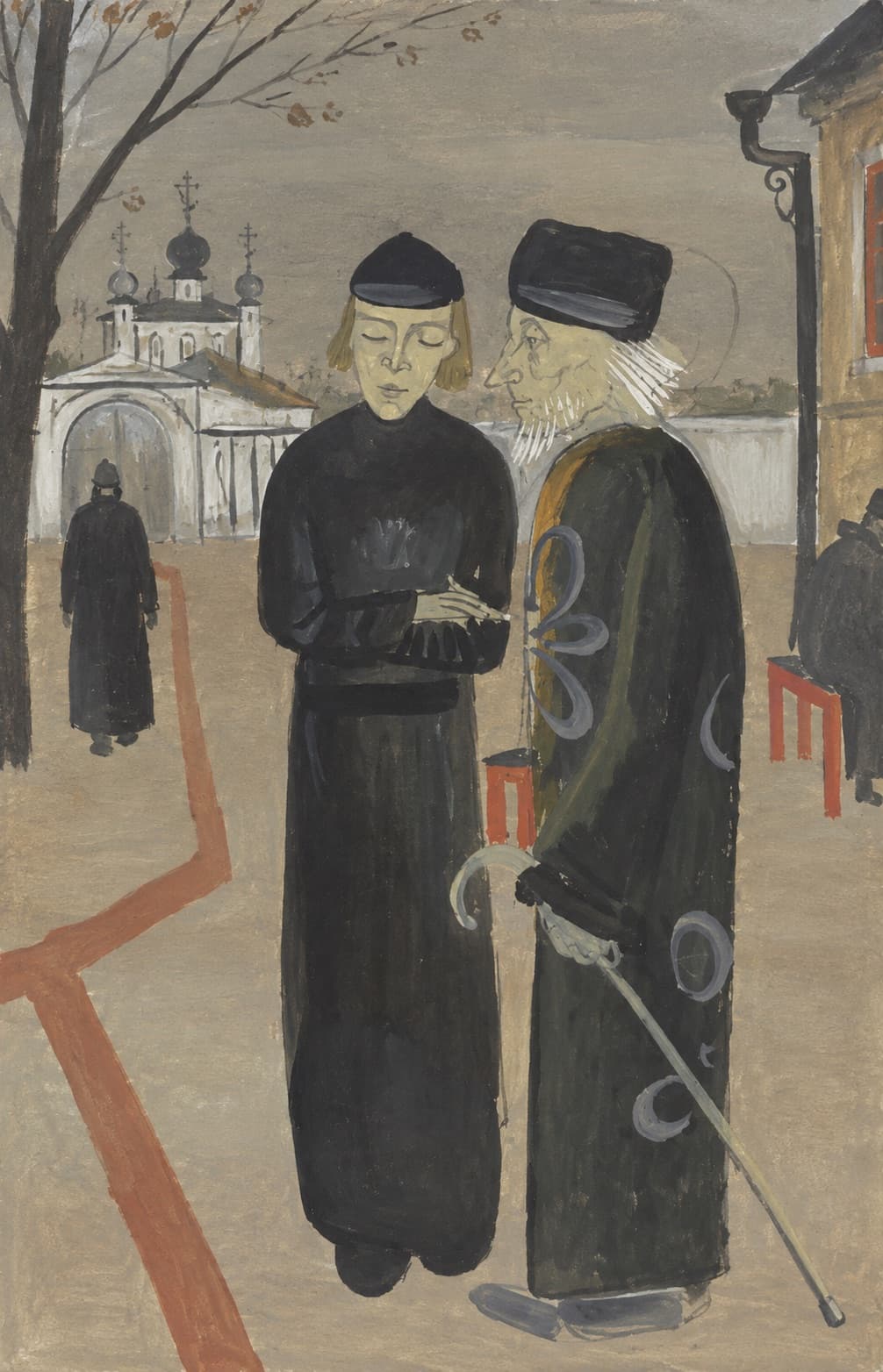 AI-generated study after illustration 8, Two monks. Not by Grigoriev.
